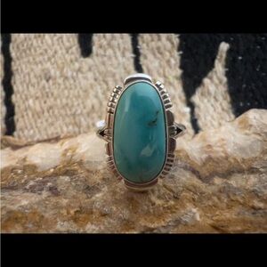 ❤️ Signed Native Arlene Yazzie Kingman Turquoise Sterling Navajo Size 6.75 Ring